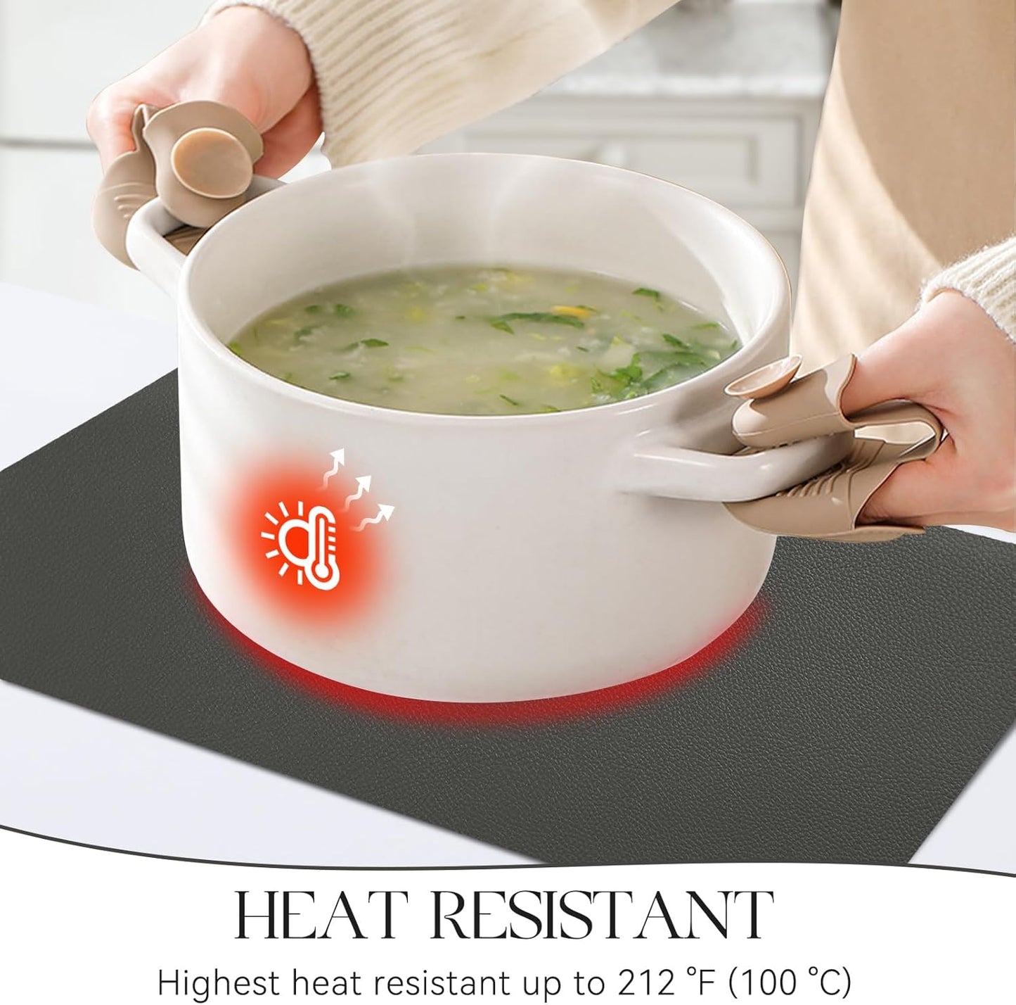 MOSAYT Vinyl Placemats Set of 4, Heat Resistant Place Mats 100% Waterproof Washable & Wipeable Faux Leather Reversible Table Mats for Kitchen Dining Party Indoor Outdoor, 12" x 17", Grey/Black
