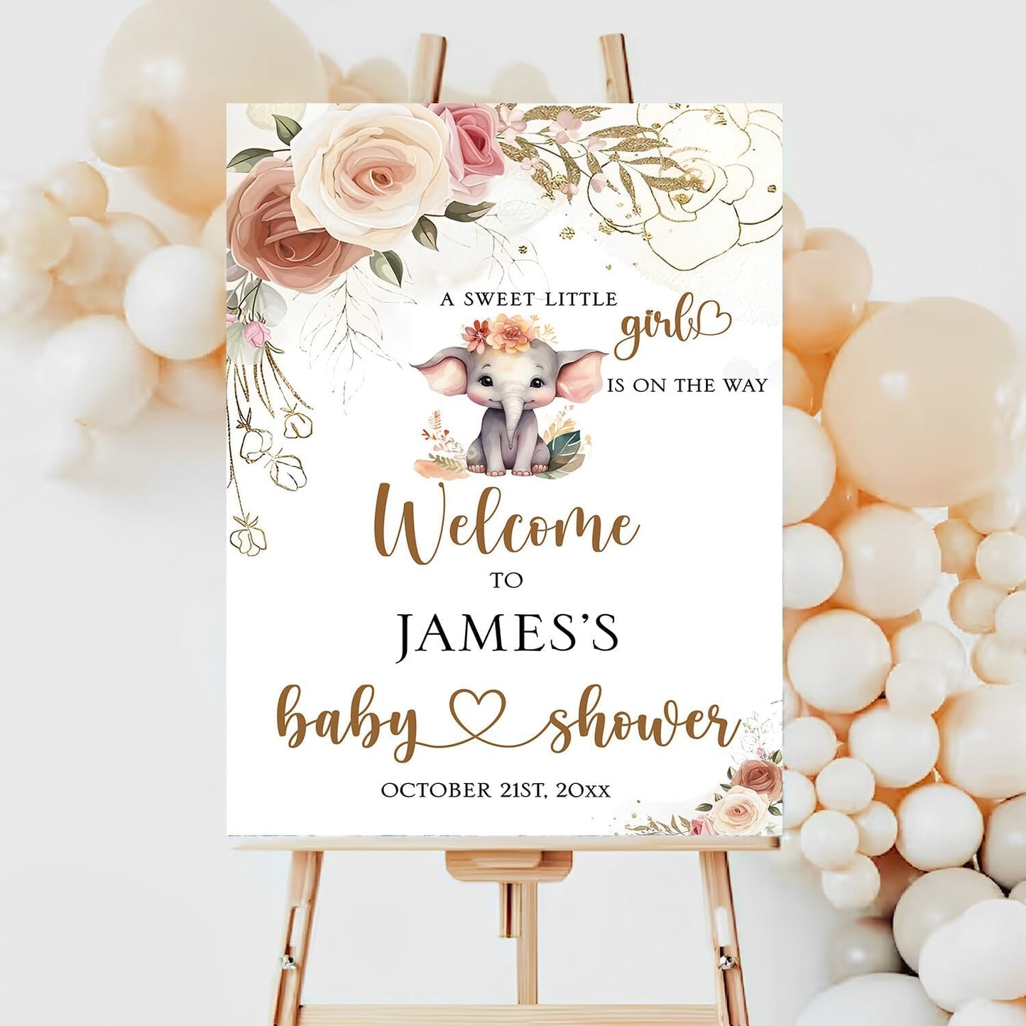 Personalized Baby Shower Sign For Girl, Floral Baby Shower Welcome Sign, Wildflower Baby Shower Sign Decorations, Flower Baby Shower Decor, Pink Elephant Baby Shower Sign