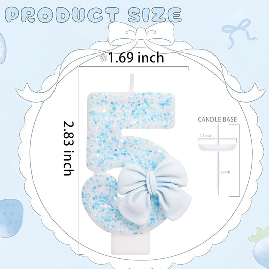 Birthday Candle for Cake, Blue Bow Number Candles, 2.76 inch Number, Cake Topper Decoration for Birthday Party (Number 5)