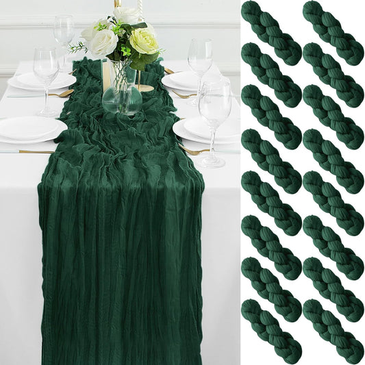 16Pack Emerald Green Table Runner 10FT Cheesecloth Table Runner 35x120Inch Long Boho Cheese Cloth Table Runners Rustic Gauze Table Runners for Party Wedding Bridal Shower Baby Shower Decorations