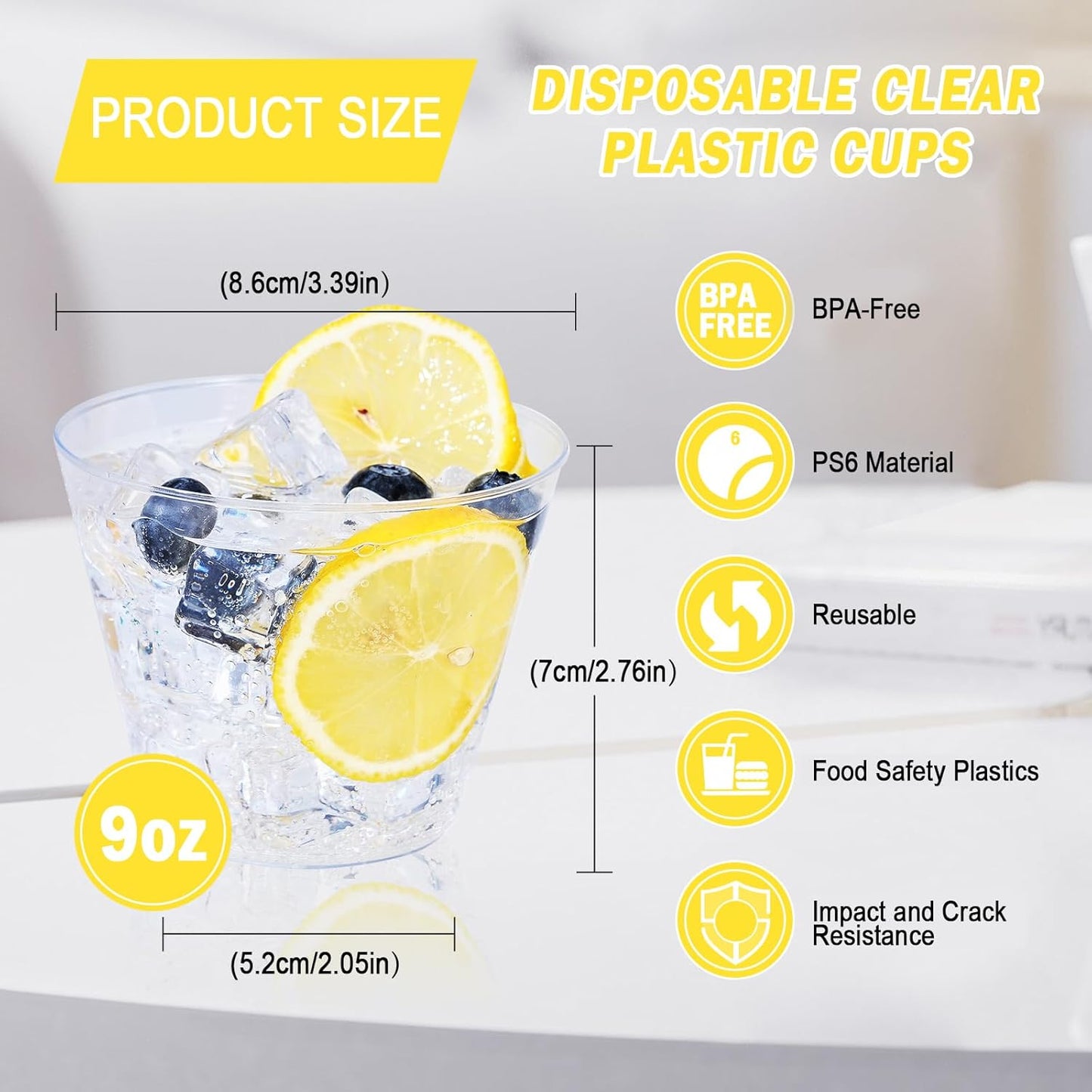300 Pack 9 oz Clear Disposable Plastic Cups, Clear Plastic Cups Tumblers Cocktail Glasses, Disposable For Holiday, Wedding, Party