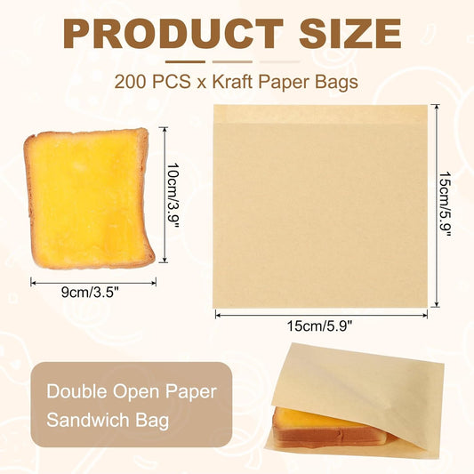 uxcell 200pcs Pastry Bags, 5.9 x 5.9 Inch Greaseproof Double Open Paper Wrappers Sandwich Bags for Donut Sandwich Pretzel Snacks Cookies, Kraft Paper