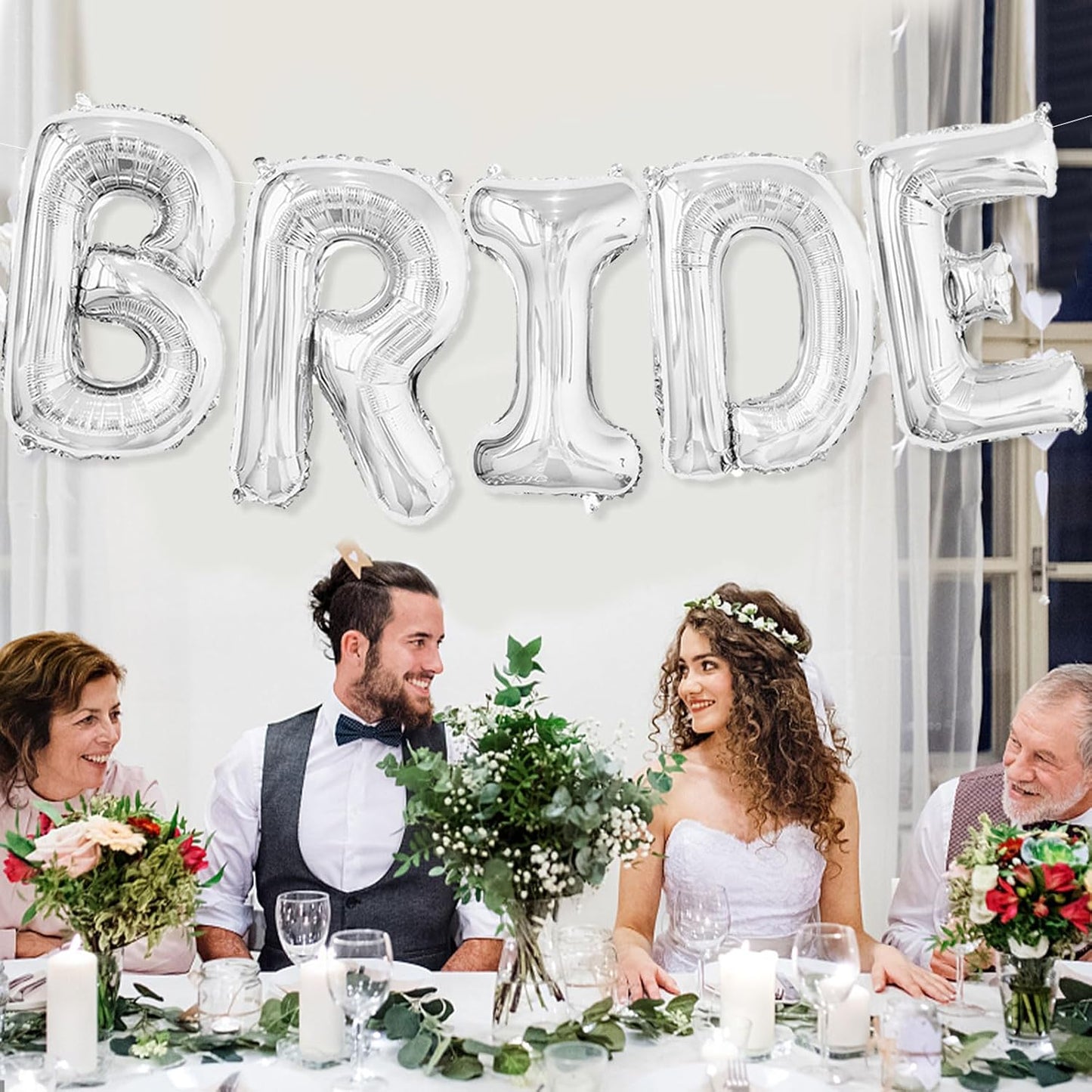 40 Inch BRIDE Balloons Giant Silver Bride Letter Foil Balloon Bachelorette for Bridal Shower Decorations Silver Bridal Shower Balloons Wedding Bachelorette Party Decorations Bride To Be Balloon Banner