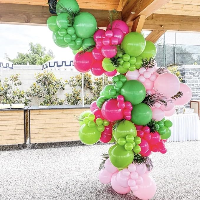 Pink and Green Balloons, 12 Inch Hot Pink Sage Green Balloons for Woodland Safari Baby Shower Wedding Tropical Hawaiian Summer Birthday Party Decorations