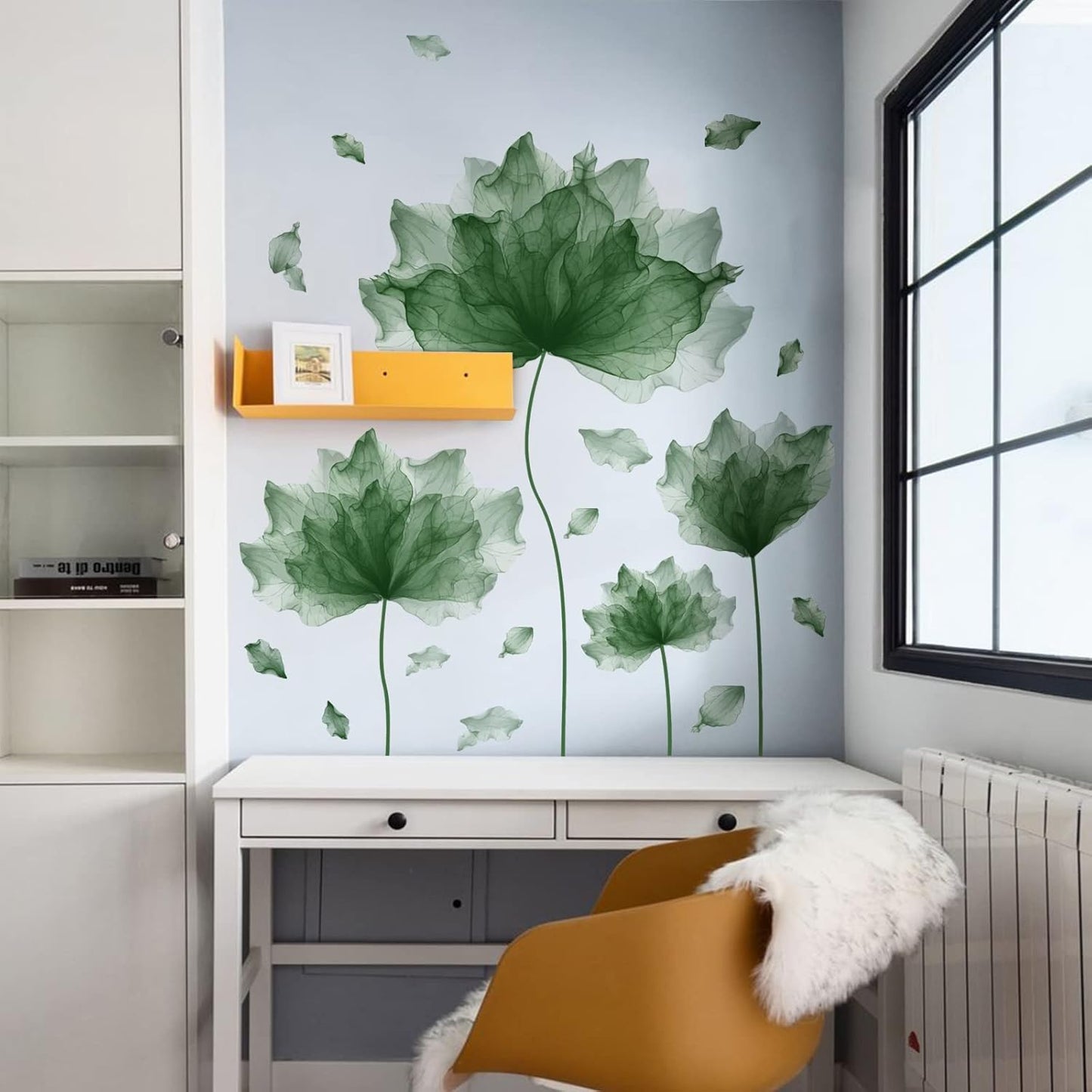 59.1'' x 49.6'' Huge Flower Petal Wall Decals Living Room Floral Wall Stickers Removable Peel and Stick Waterproof Wall Art Decor Stickers for Bedroom Bathroom Office (Blackish Green)