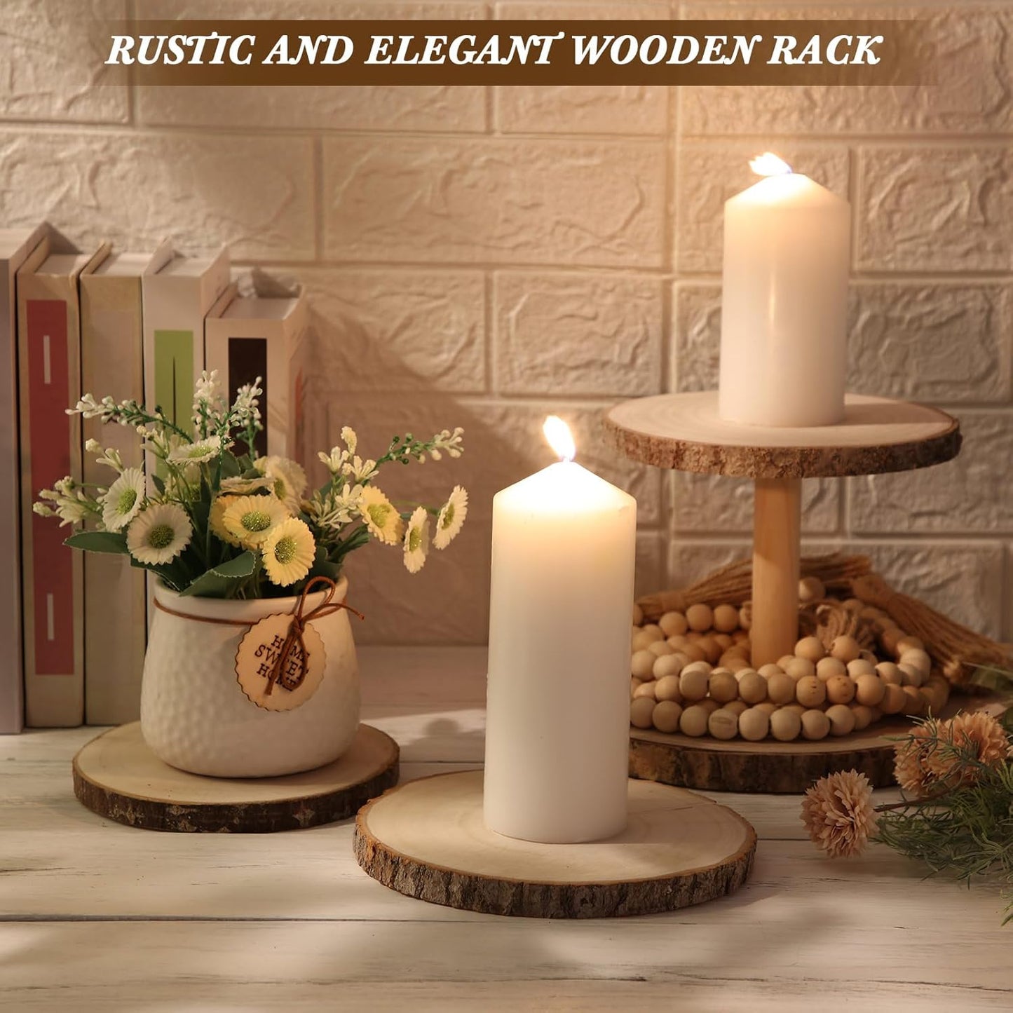 Set of 4 Christmas Rustic Wood Cake Stand Party Dessert Table Display Wooden Cupcake Stands Wedding Cake Stand Topper for Wedding Reception Event