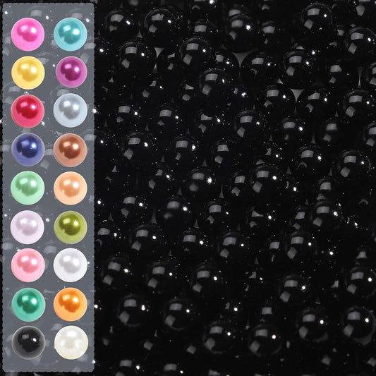 980pcs Undrilled Holeless ABS Faux Pearl Beads for Vase fillers, No Hole Round Pearls for Cosmetic Boxes, DIY Parts, Table Scatter, Wedding, Birthday Party Home Decorating (Black, 8mm)