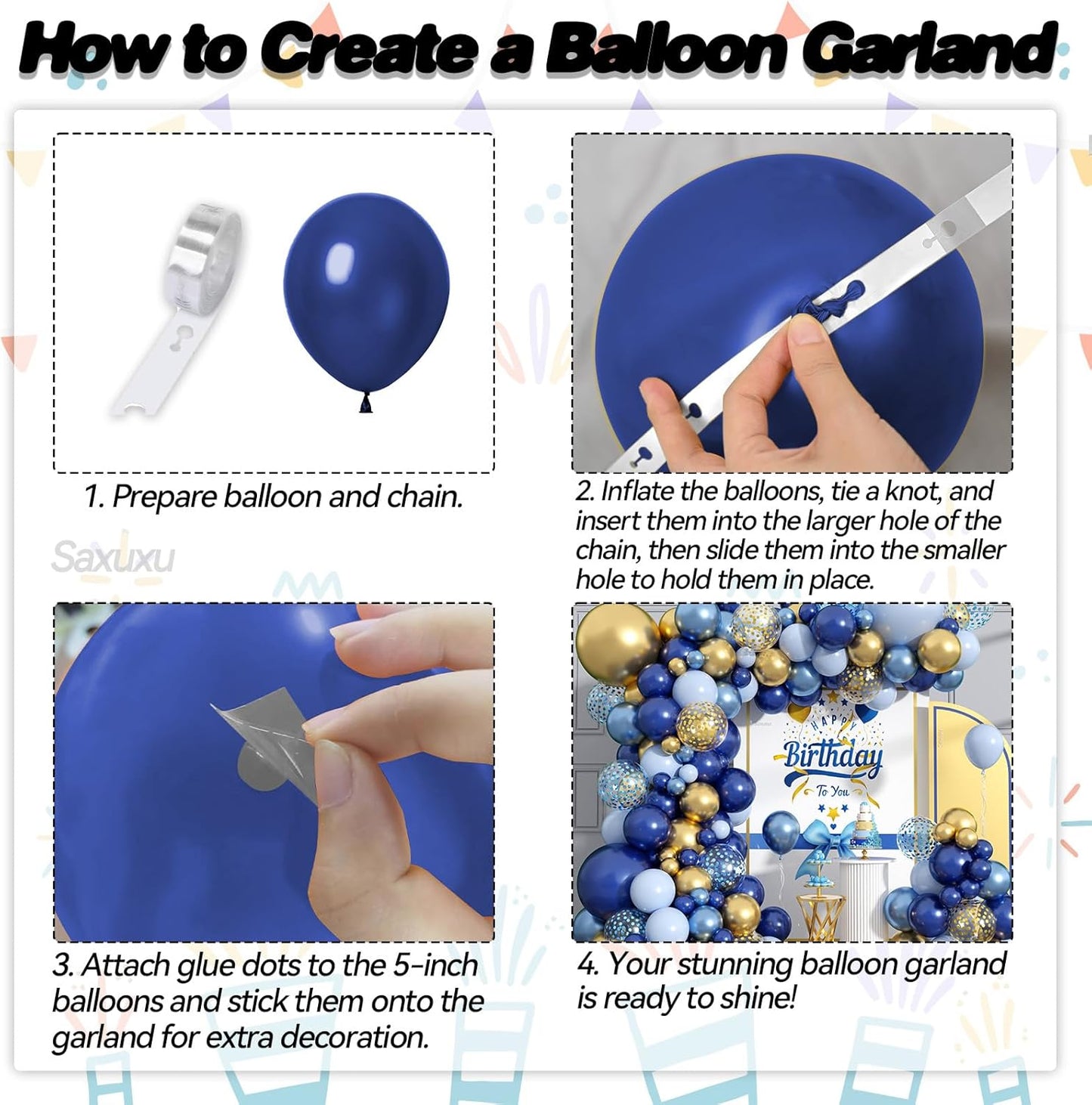 Blue And Gold Balloon Arch Kit, Blue Gold Balloons Garland Arch Kit, Navy Royal Metallic Confetti Balloons For Boy Men Birthday Father's Day Graduation Party Wedding Baby Shower Decorations