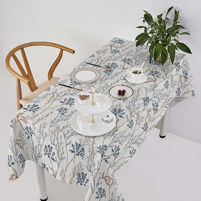 Abstract Geometry Leaf Tablecloth, Thanksgiving Autumn Harvest Fall Watercolor Blue Yellow Leaves Table Cover for Party Picnic Dinner Decor 60x120 Inch Rectangle