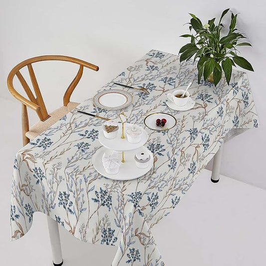 Abstract Geometry Leaf Tablecloth, Thanksgiving Autumn Harvest Fall Watercolor Blue Yellow Leaves Table Cover for Party Picnic Dinner Decor 60x120 Inch Rectangle
