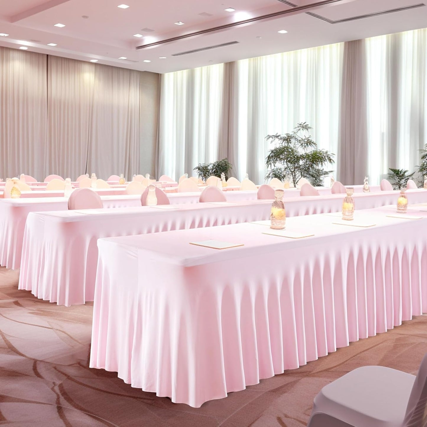 PARTISKY Pink Spandex Tablecloth for 6ft Rectangle Tables, Stretchable Table Cover Skirt for Folding Tables Weddings Parties Banquets Events Trade Shows and Dessert Table