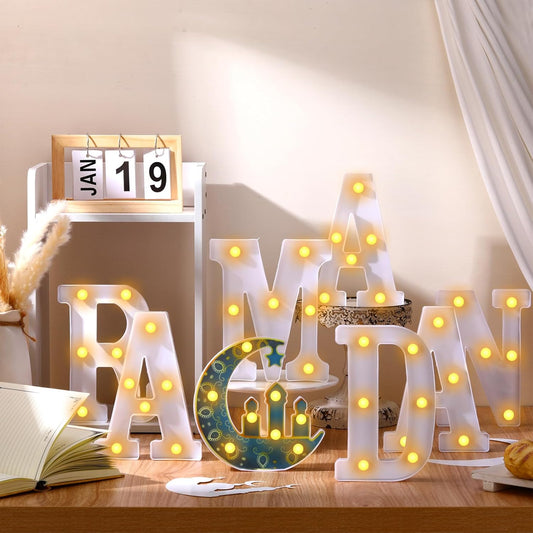 Sukkot Large LED Letter Sign LED Lights Battery Powered Table Decoration for Party Gift Tabletop Decoration(Ramadan Style)
