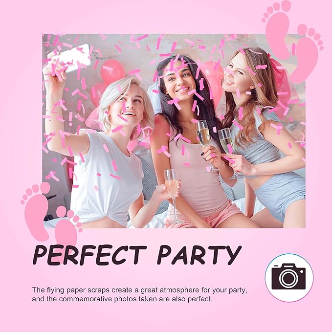 POPUPARTY 4 Pack Gender Reveal Confetti Cannon | No Powder Confetti Poppers | Ideal for Baby Girl Gender Reveal Decoration (4 Pink)