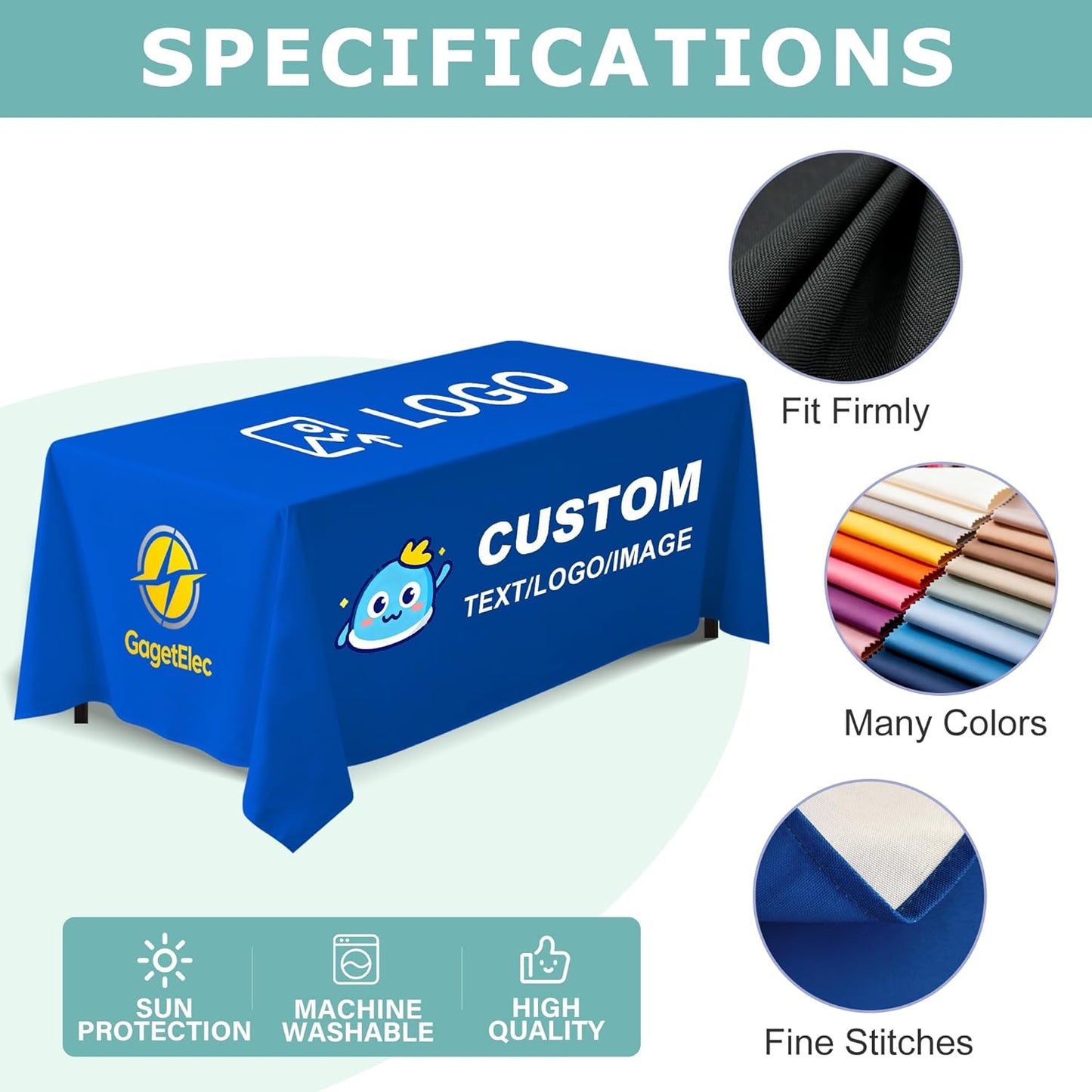Custom Table Cloth with Business Logo, Personalized Table Cloth with Logo for 4FT 5FT 6FT 8FT 10FT, Ideal for Tradeshow Events, School, Associations, Birthday Party & Wedding (4FT Closed Back)