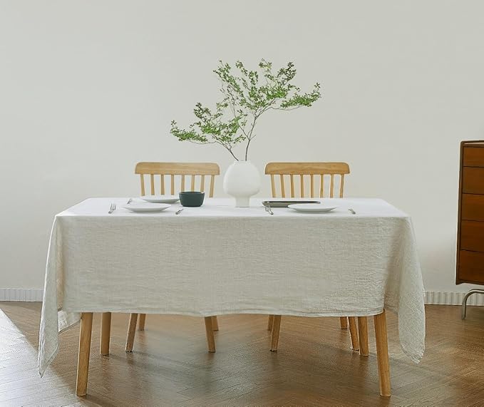 100% French Flax Linen Tablecloths Rectangle 132Lx60W Inch for Dinners, Parties, Easter, Halloween, Camping, Stone Washed, Textured, Machine Washable, 12-14 Sets (60''x132'', Natural Linen)