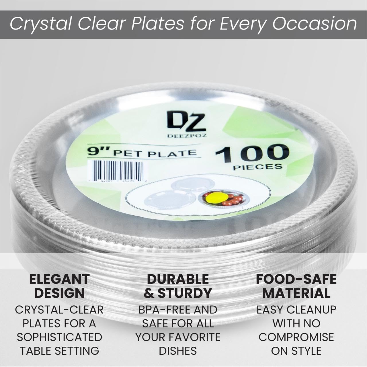 9 Inch Clear Plastic Plates 100 Bulk Pack - Disposable Cake Plates for Dessert & Appetizers, BBQ, Party, Travel and Events,Recyclable (pack of 100 clear)