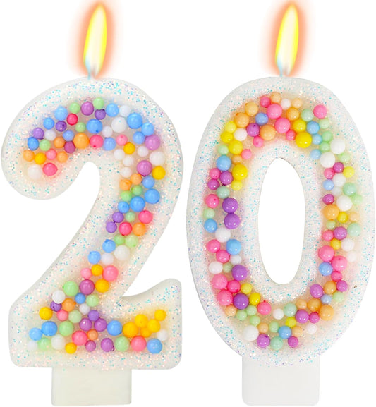 20th Birthday Candle for Cake, Colorful Macaron Numeral Candles for Boys/Girls, Theme Birthday Party Cake Decorations, Cake Topper for Birthday Party Supplies (Number 20)
