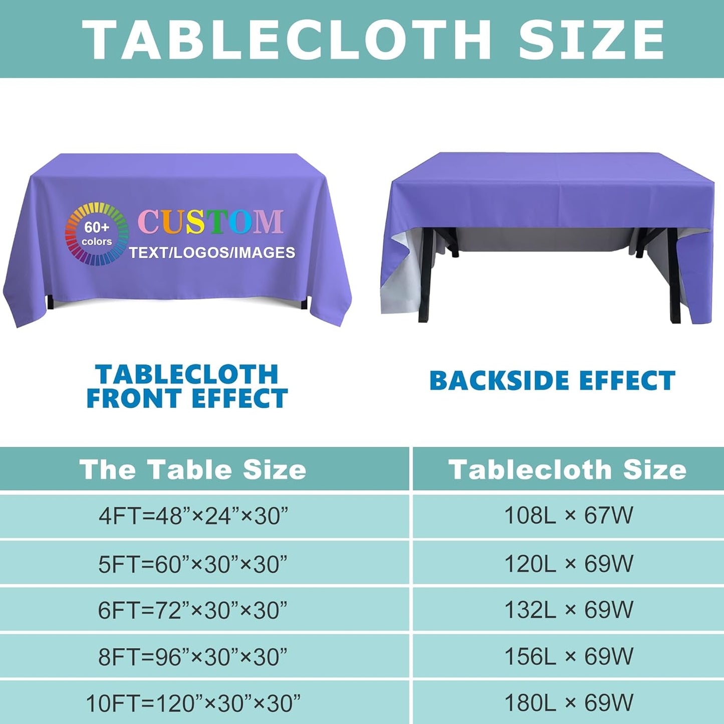 Custom Table Cloth with Business Logo, Personalized Table Cloth with Logo for 4FT 5FT 6FT 8FT 10FT, Ideal for Tradeshow Events, School, Associations, Birthday Party & Wedding (6FT Open Back)