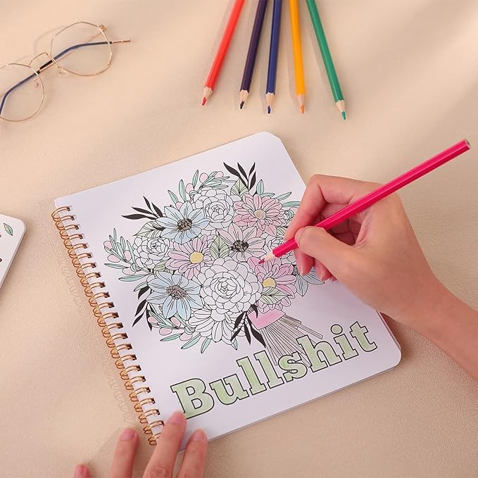 SKYDUE Aesthetic Adult Coloring Book Set of 2, Coloring Books for Adults Relaxation, Spiral Bound Funny Animal & Flower Designs for Stress Relief, Gift for Women and Men
