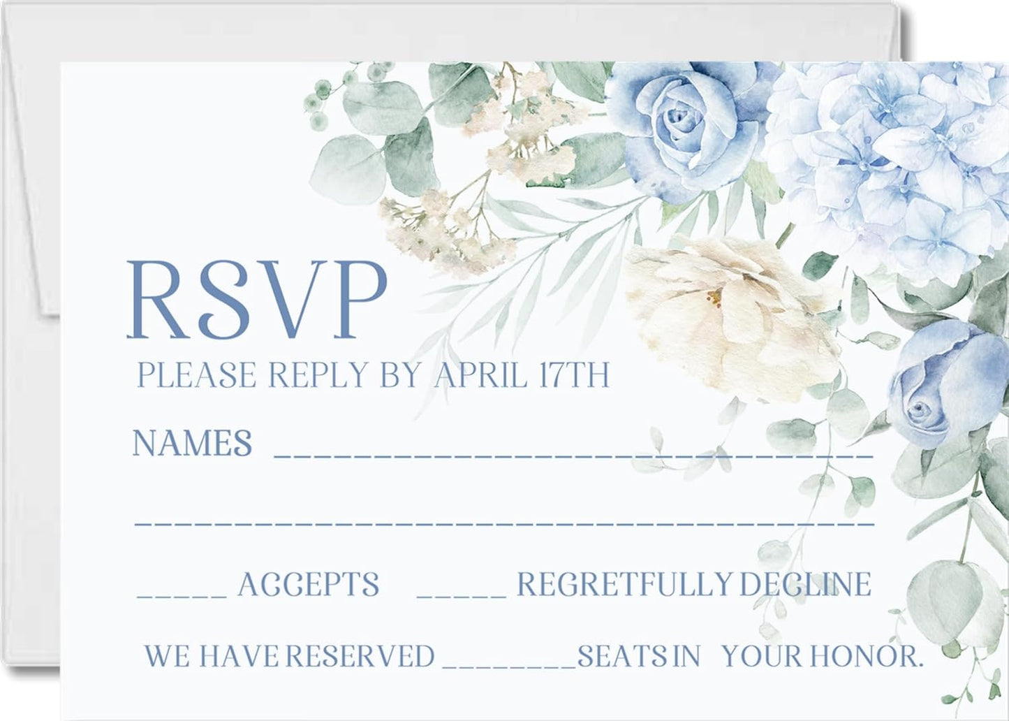 Blue Hydrangea Wedding Invitations, Garden Floral, Personalized, Set of 12 Invitations with Envelopes
