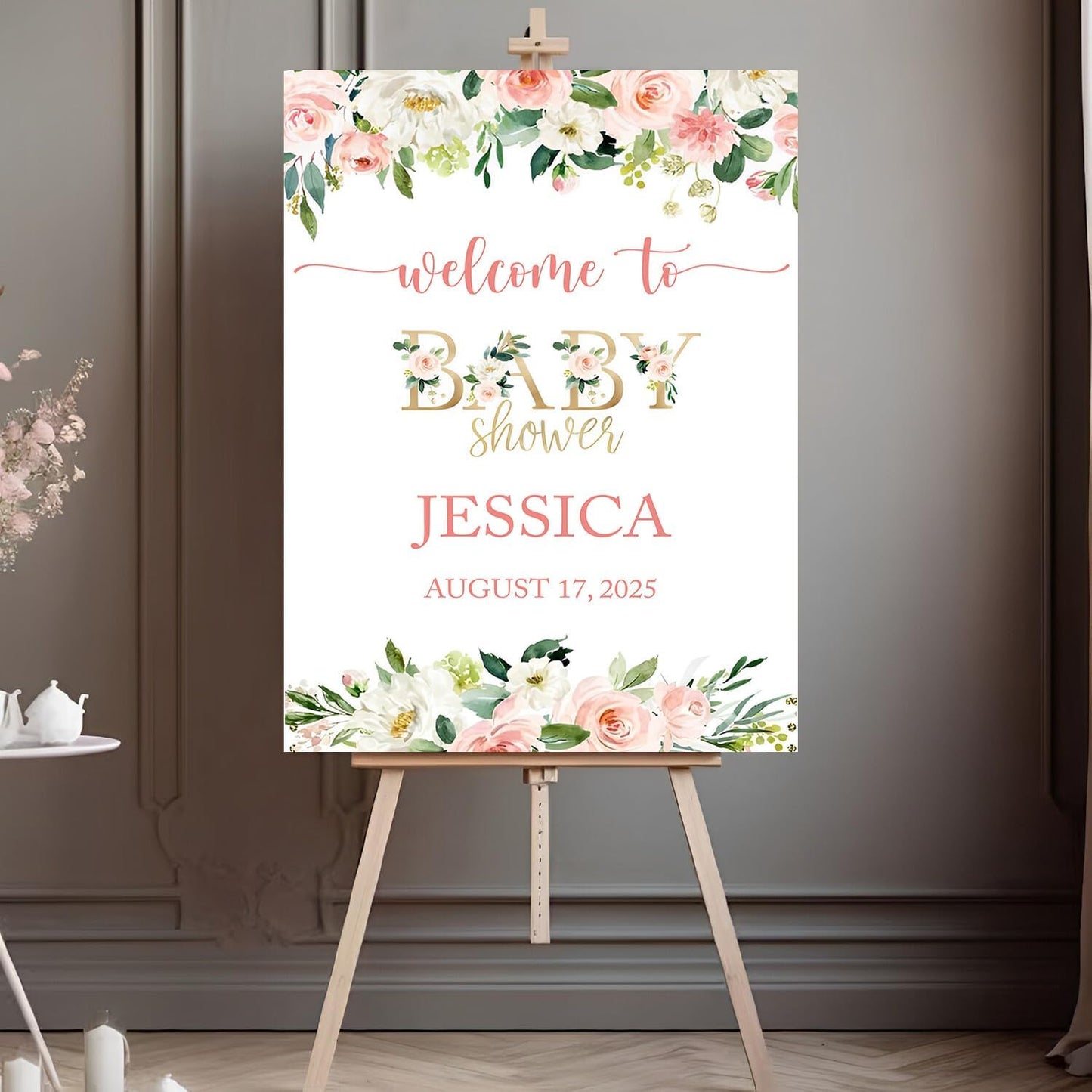 Personalized Baby Shower Sign, Floral Baby Shower Sign, Blush Pink Floral Baby Shower Sign, Baby Shower Decorations, Wildflower Baby Shower Welcome Sign, Baby Shower Sign, Plastic Sign Full Size