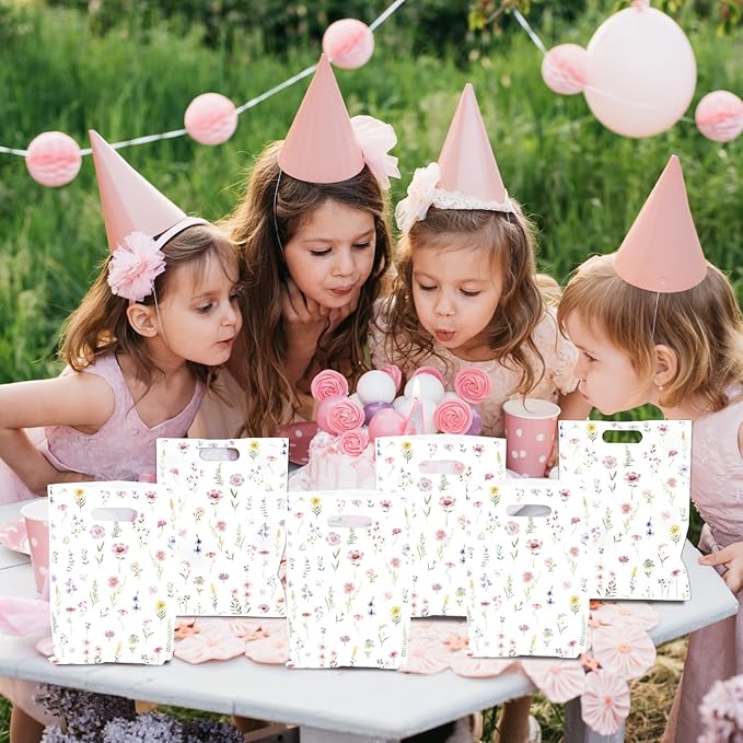 Falueqg Wildflower Theme Goodie Bags - 50 Pcs Reusable Party Favor Bags Wildfloral Gift Bag with Handles Treat Bag for Wedding Birthday Baby Shower Party Supplies Décor