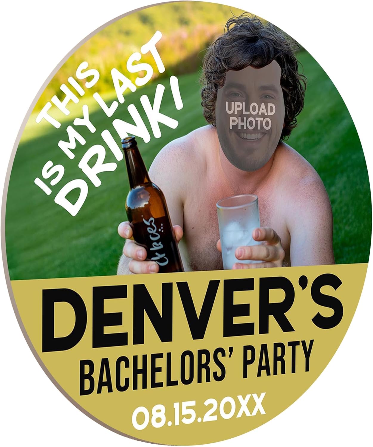 60 Pack Personalized Bachelor Party Coasters, Custom Cardboard Drink Coasters with Photo Print and Text, Fun Bachelor Party Favors and Gifts, 3.95" Round, Design 5