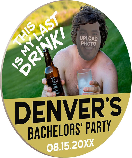 60 Pack Personalized Bachelor Party Coasters, Custom Cardboard Drink Coasters with Photo Print and Text, Fun Bachelor Party Favors and Gifts, 3.95" Round, Design 5