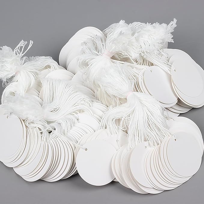 500PCS Marking Tags with String Attached, Round Paper Hangtags for Clothing Jewelry Arts Crafts DIY Gift Decorations(2"x2",White)