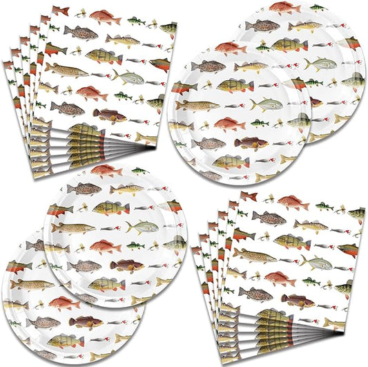40pcs Gone Fishing Birthday Plates And Napkins Party Supplies - Fish Party Decorations Tableware, little Fisherman Fishing Birthday Baby Shower Decorations Serve 20