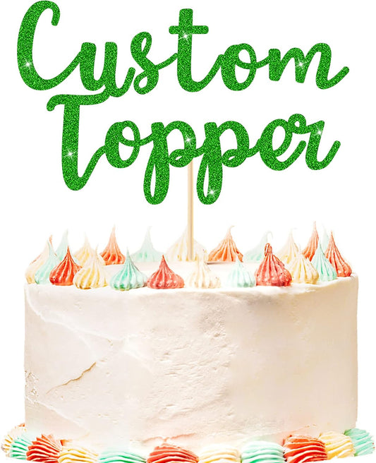 Personalized Cake Topper Birthday Cake Toppers 11 Colours Wedding Cake Topper with Any Text Age Glitter Double Sided Cake Decoration for Anniversary Baby Shower Graduation(Green)