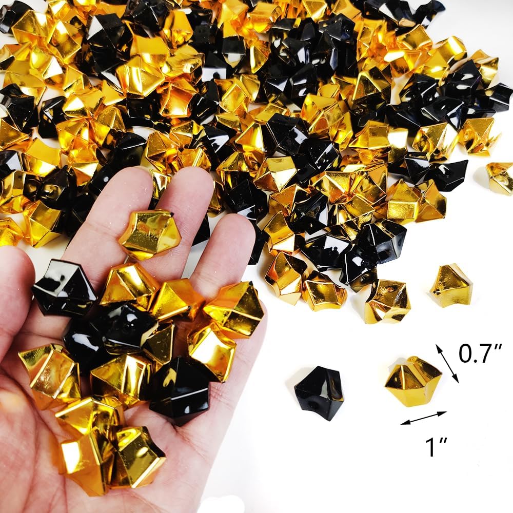 HappyFiller Party Decor Fall Christmas Decoration Fake Ice Rocks Acrylic Nuggets Gems Stones for Wedding Centerpieces Vase Fillers,Graduation Table Scatters,Home Accents,Gold Black,14 OZ