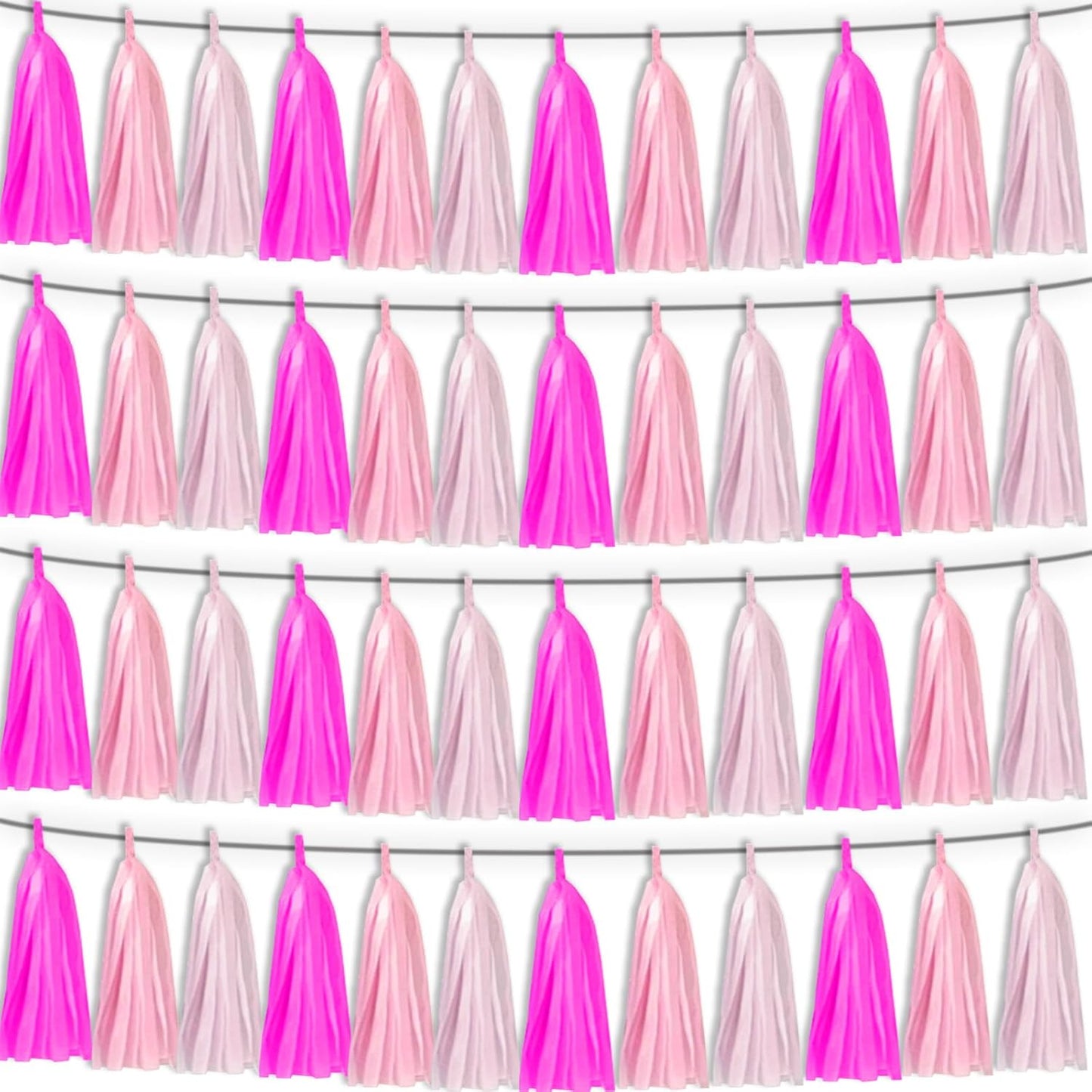 4P Maca-Rose Red Pink LightPink Tassel Banner Garland Foil Fringe Banner Tinsel Banner Backdrop for Parade Floats, Wall Hanging Curtain Parade Floats, Graduation Decorations, Wedding Party Decoration