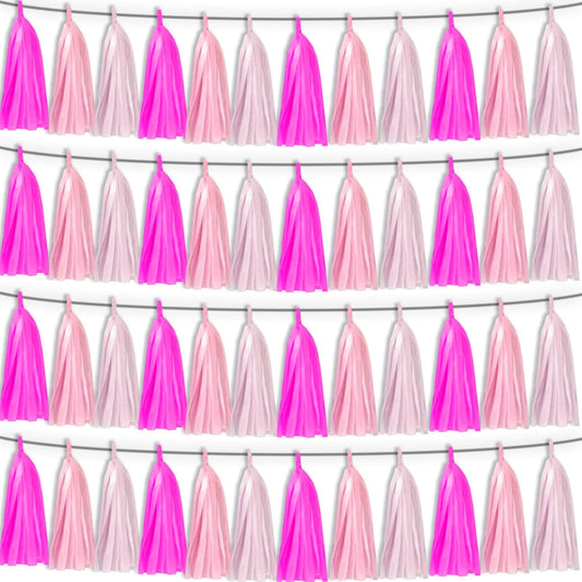 4P Maca-Rose Red Pink LightPink Tassel Banner Garland Foil Fringe Banner Tinsel Banner Backdrop for Parade Floats, Wall Hanging Curtain Parade Floats, Graduation Decorations, Wedding Party Decoration