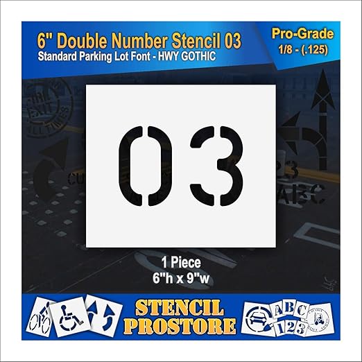 Pavement, Curb, and WheelStop Stencils - 6 inch Double Number Stencil - (03) - 6" x 9" x 1/8" (128 mil) - Pro-Grade