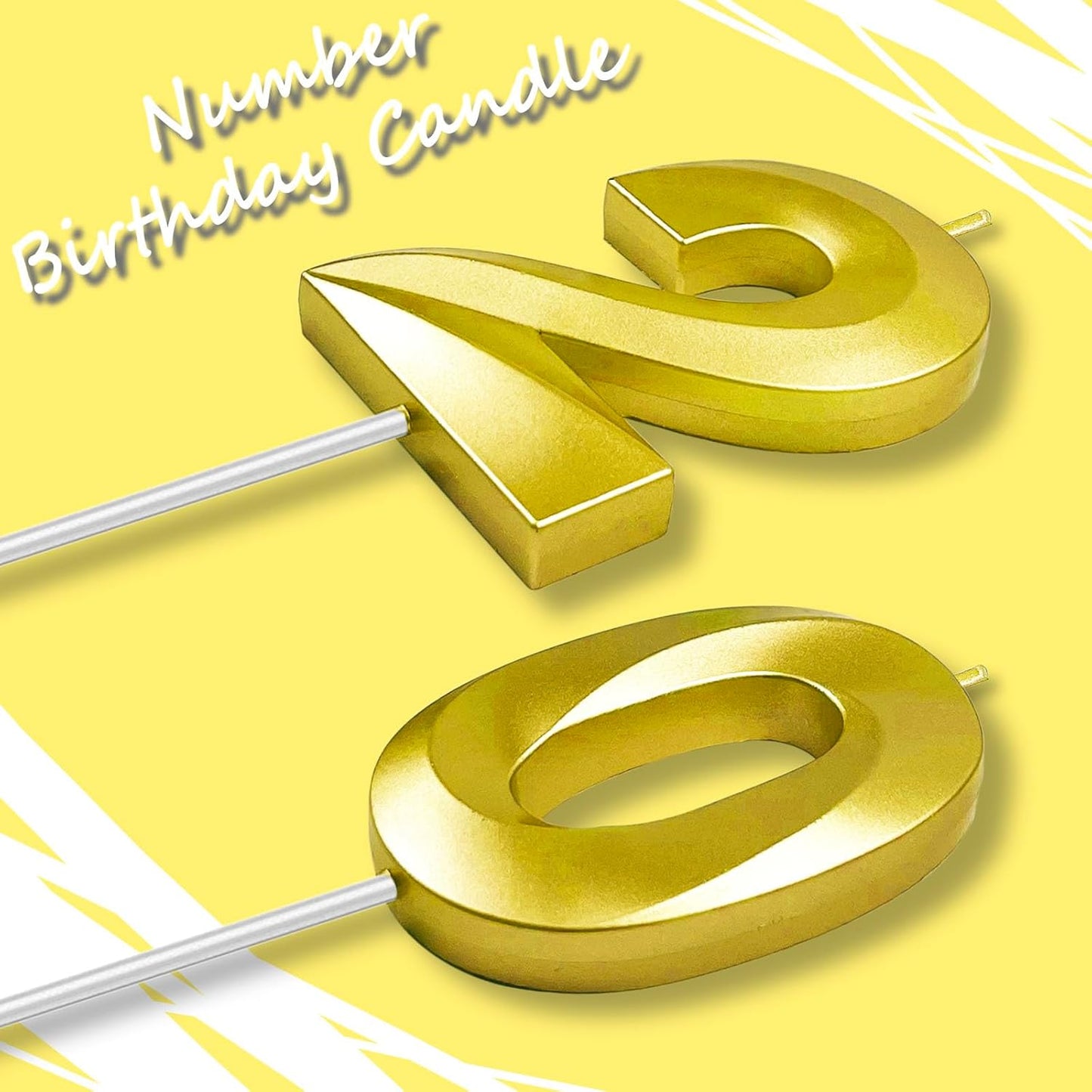 Gold Number 20 Candles, 3D Diamond 2.76 Inch Cake Topper Birthday Candles for Wedding Anniversary Cake Decorations, Happy Birthday Party Decorations