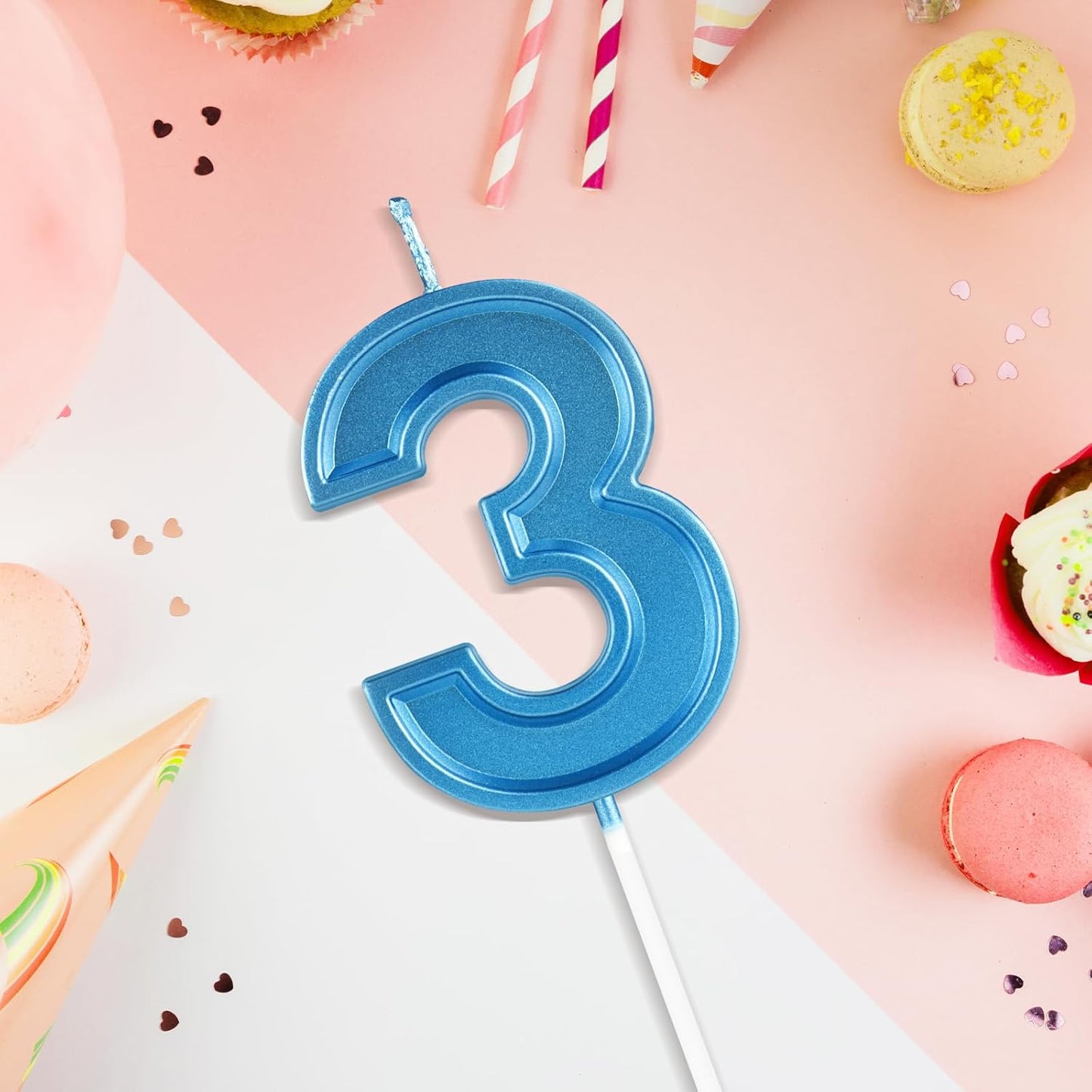 BEAN LIEVE Blue Birthday Candles Number 3, Blue Number Candles, Cake Number Candles for Birthday Parties and Wedding Anniversary Celebrations