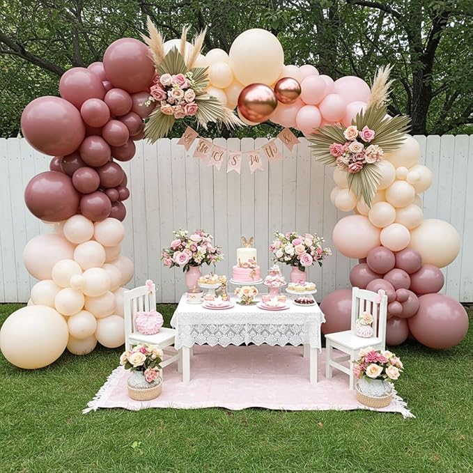 Dusty Pink Balloon Garland Arch Kit - Double Stuffed Dusty Rose, Mauve & Light Pink Balloons for Baby Shower, Birthday, Bridal Shower Decor