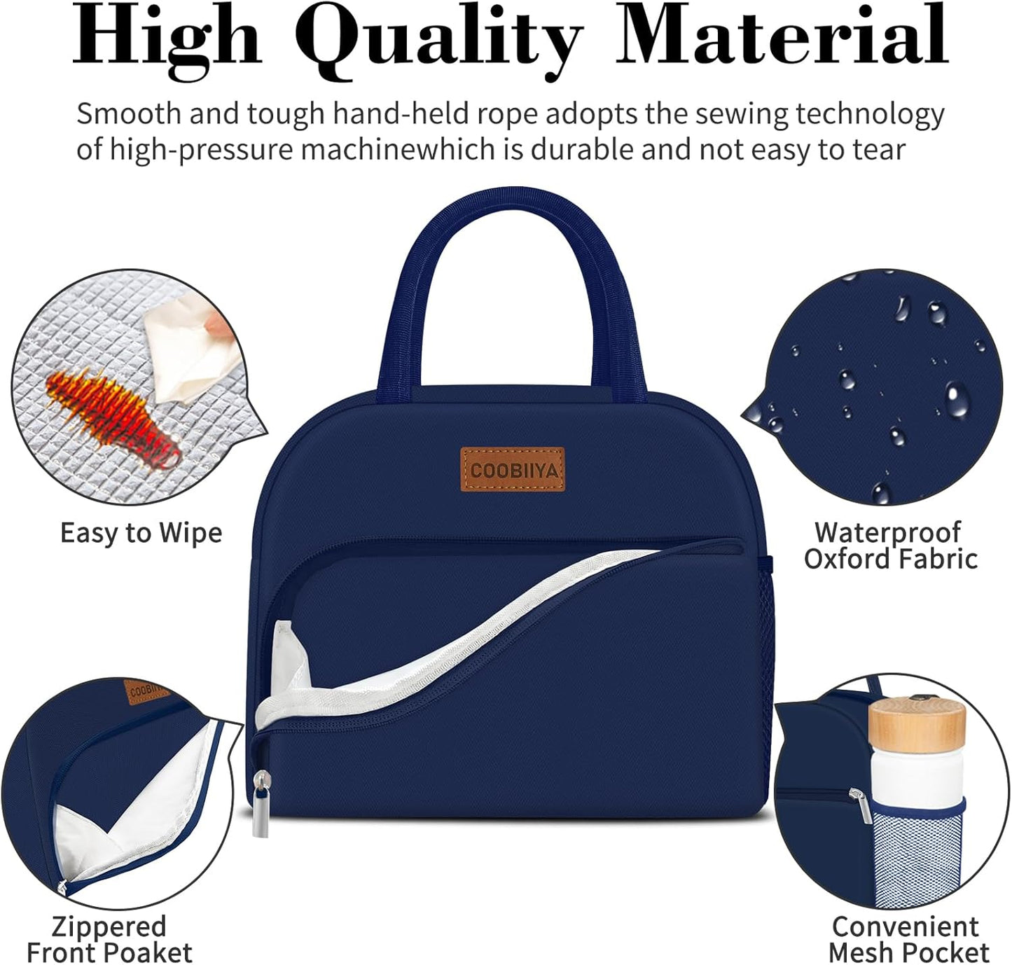 Coobiiya Lunch Box Lunch Bag for Women Adults Men, Reusable Cute Lunch bag - Leakproof, Insulated Lunch Box Tote with Large Capacity, Cooler Container for Work/Travel/Office navy3