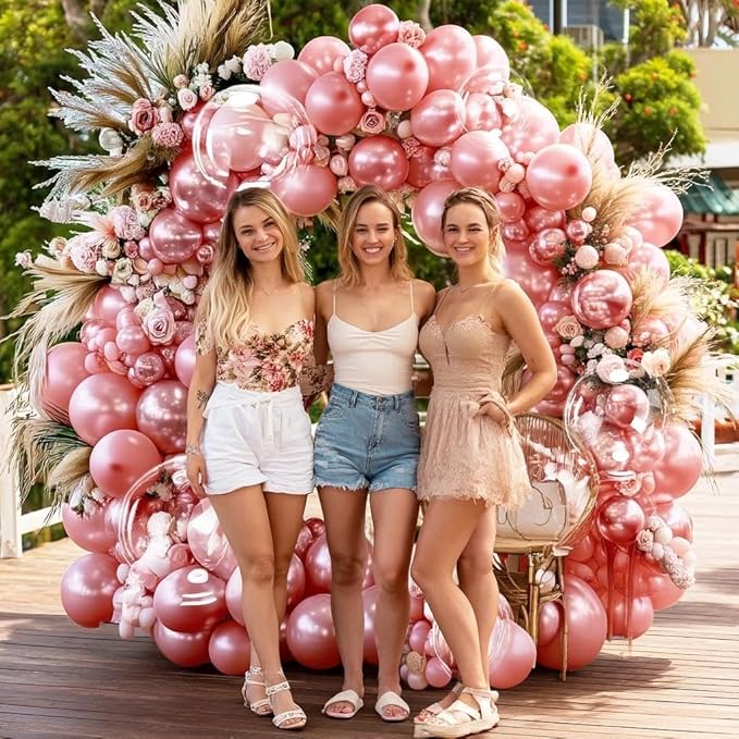 Pearl Pink Balloon Arch Double Stuffed Pearl Dusty Rose Pink Balloon Garland Kit Blush Balloons Different Size With Clear Balloons for Birthday Wedding Valentines Day Bridal Baby Shower Party Decor