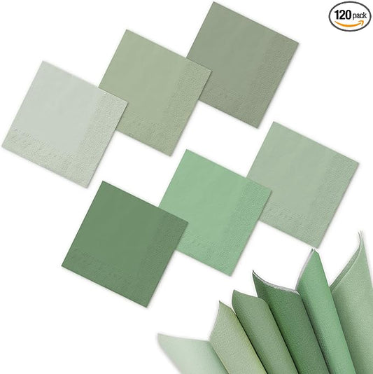Whaline 120 Pieces Sage Green Cocktail Napkin Gradient Color Beverage Luncheon Paper Napkins 2 Ply for Home and Party Favors, 6 Colors