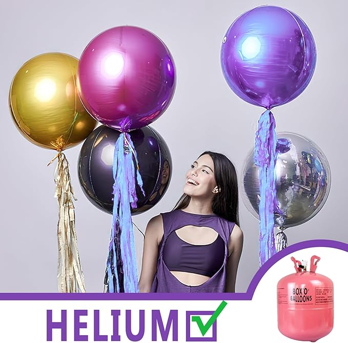 PartyWoo Metallic Purple Foil Balloons 6pcs 22 Inch Large Round Foil Big Giant 4D Jumbo Inflatable Mirror Ball Mylar Balloons for Halloween Girl Princess Birthday Baby Shower Party Decorations