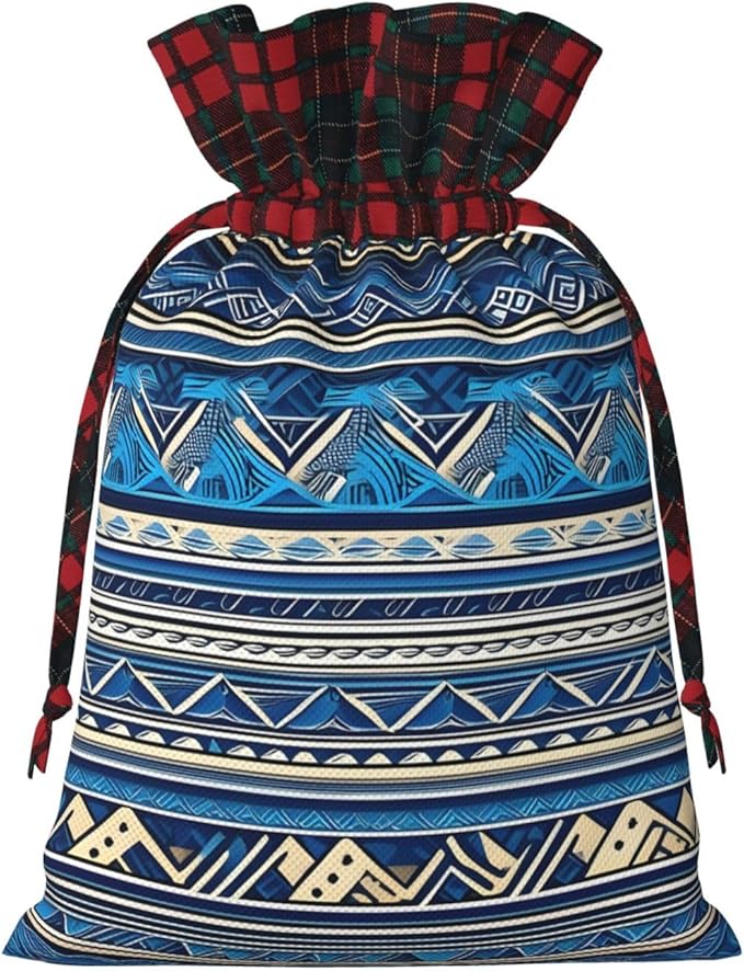 PULaif Blue Polynesian Maori Tribal Print Christmas Drawstring Gift Bags, Large Size Christmas Bags For Gifts Party Favors, Xmas Gift Bags