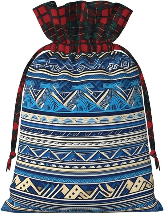 PULaif Blue Polynesian Maori Tribal Print Christmas Drawstring Gift Bags, Large Size Christmas Bags For Gifts Party Favors, Xmas Gift Bags