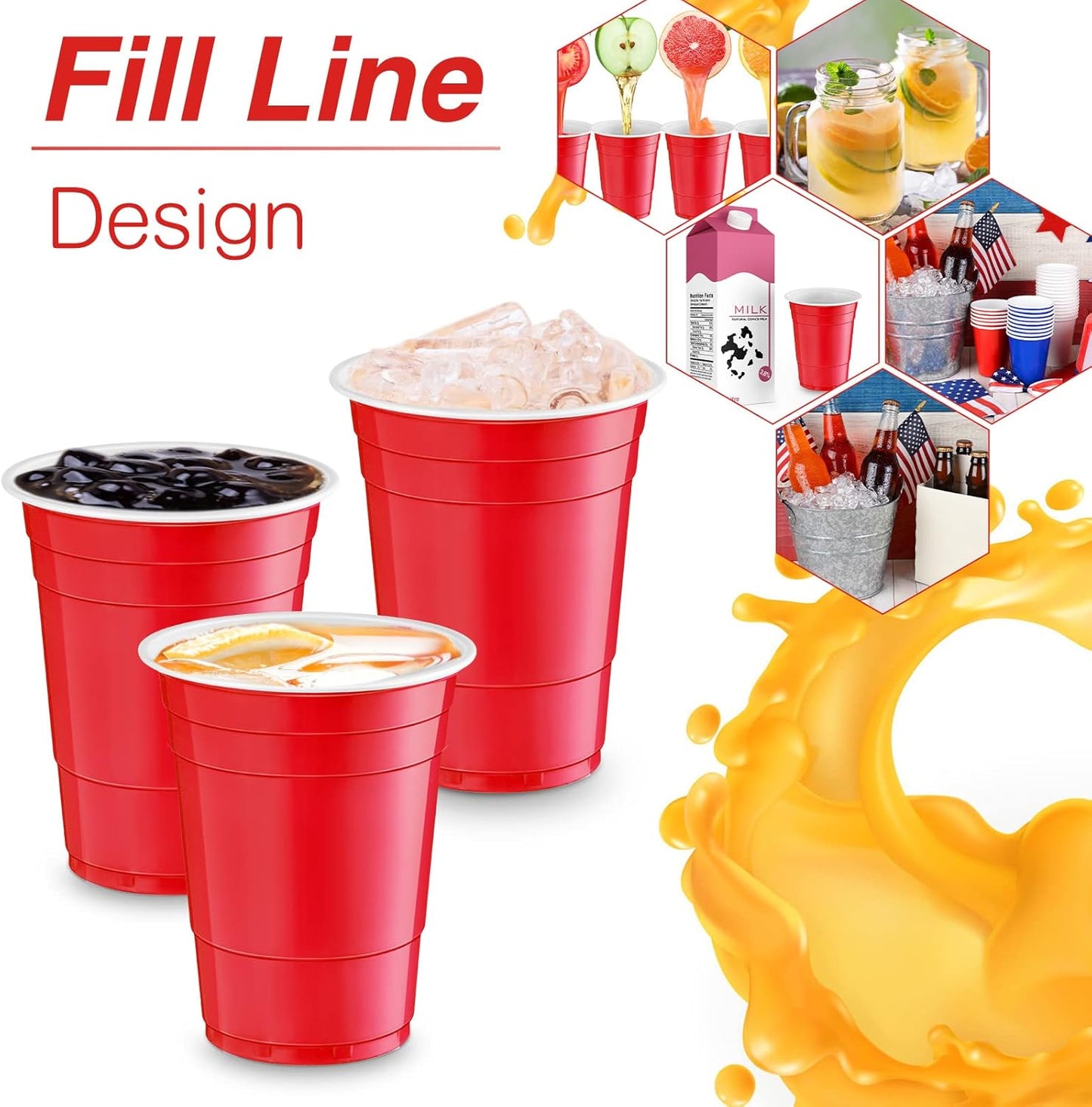 Lounsweer 100 Pack 16 Ounce Christmas Plastic Party Cups Disposable Heavy Duty Drinking Water Cups for Holiday Christmas Festival Wedding New Year Birthday Party Supplies(Red)