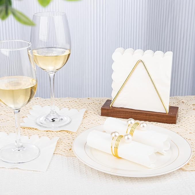 100 Pcs White Napkins Scalloped Edged Dessert Cocktail Napkins Folded 5 x 5 Inches Disposable Napkins for Dinner Wedding Birthday Party