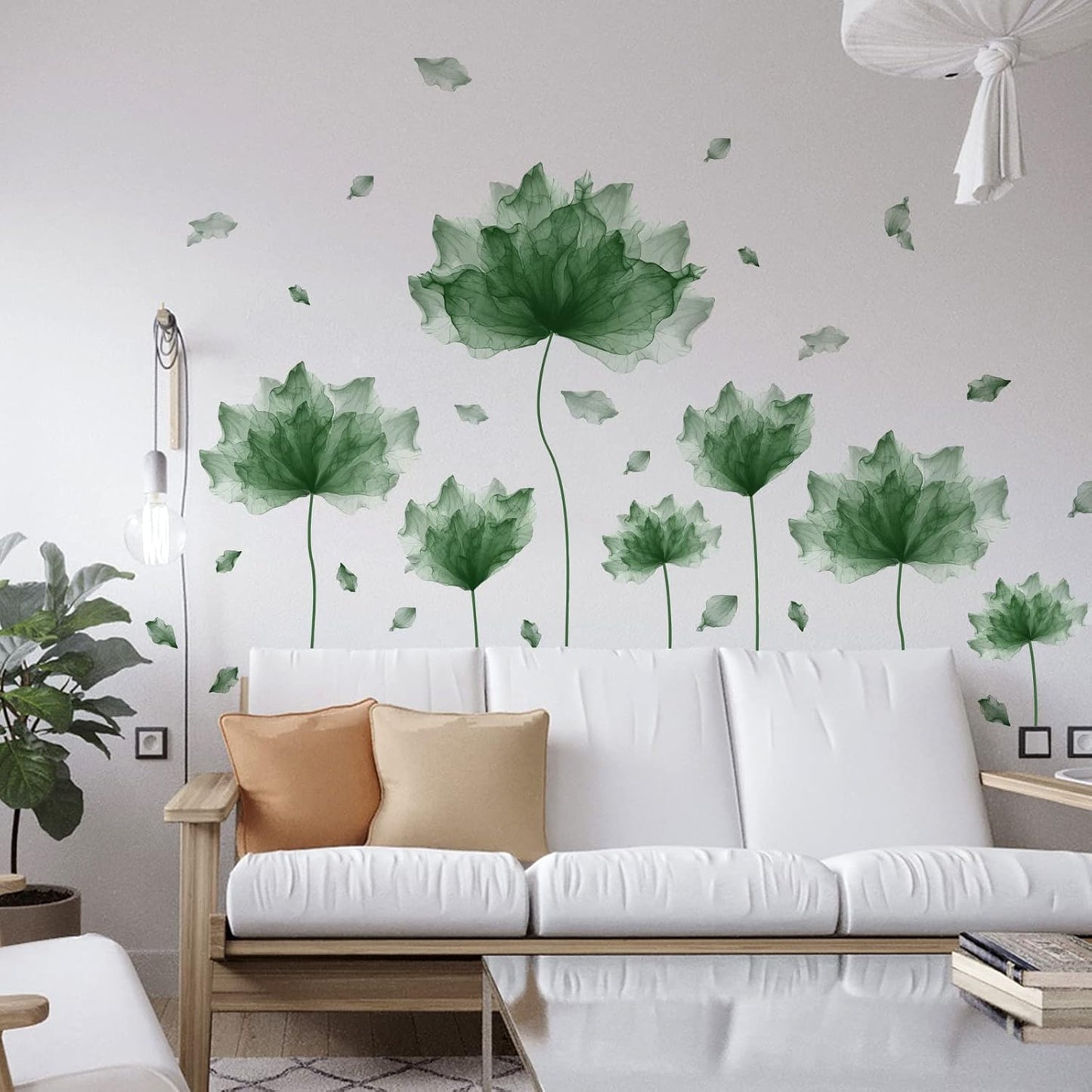 59.1'' x 49.6'' Huge Flower Petal Wall Decals Living Room Floral Wall Stickers Removable Peel and Stick Waterproof Wall Art Decor Stickers for Bedroom Bathroom Office (Blackish Green)