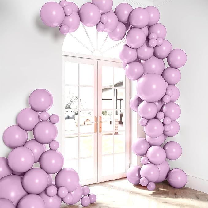 HOUSE OF PARTY Pastel Purple Balloons - Lavender Balloons 5/12/18 Inch, Light Purple Lilac Balloon Garland Kit for Graduation, Birthday, Baby Shower & Wedding Party Decorations