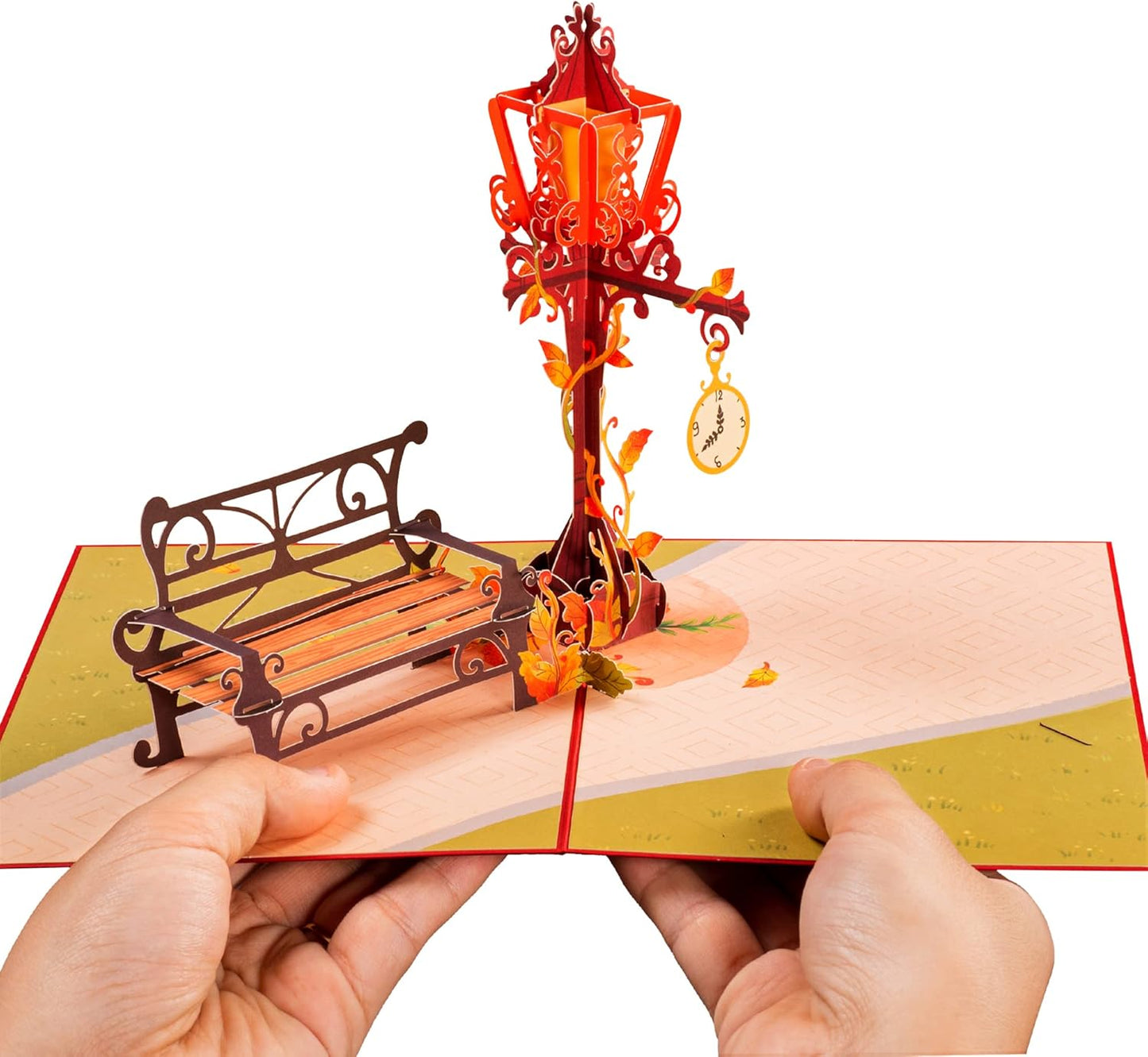 Paper Love Fall Pop Up Card, 3D Lamppost, For Autumn, Thanksgiving, Thinking of You, Sympathy, All Occasion or Just Because - 5" x 7" Cover - Includes Envelope and Removable Note Tag