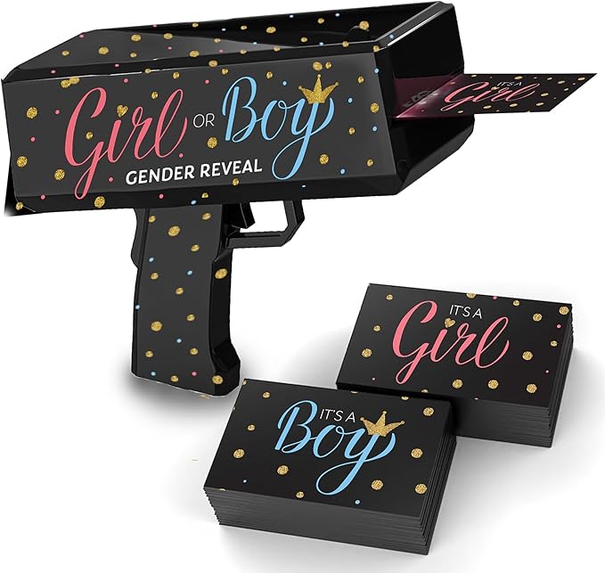 Gender Reveal Confetti Card Gun – “It’s a Boy” or “It’s a Girl” Cards Launcher – Fun Gender Reveal Party Prop, Baby Shower Supplies for Team Pink or Blue – Boy or Girl Announcement Blaster
